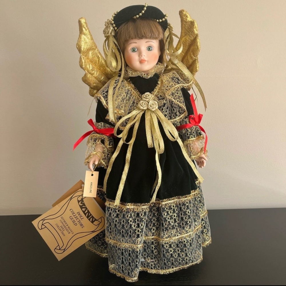 Seymour Mann Connoisseur Angeline Porcelain Doll Angel Christmas 16in Vtg 1993